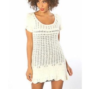 Free People Snowbells Ivory Crochet Tunic Knit Mini Dress Cover Up
